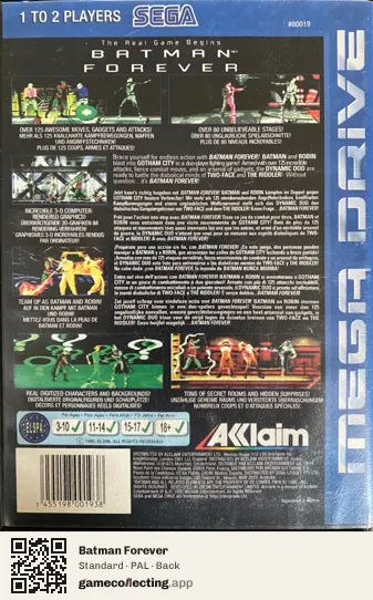 Batman Forever Sega Mega Drive / Genesis, PAL box back