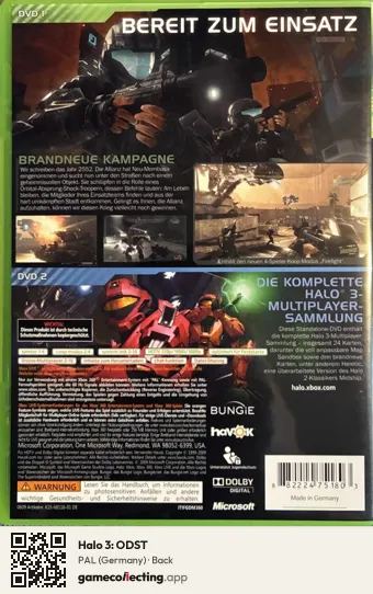 Halo 3: ODST Xbox 360, Germany box back