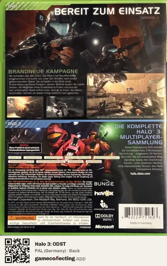 Halo 3: ODST Xbox 360, Germany box back