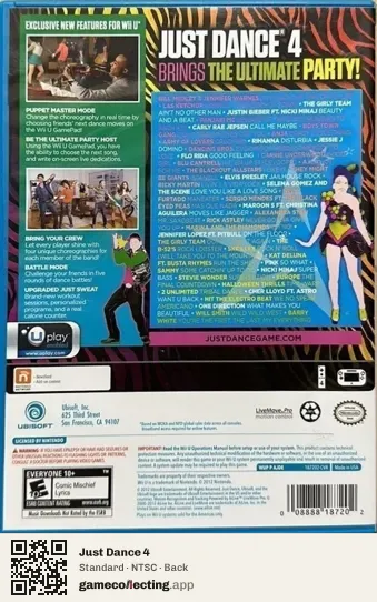 Just Dance 4 Nintendo Wii U, NTSC box back