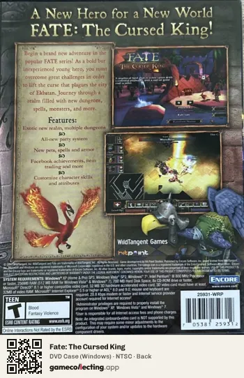 Fate: The Cursed King Computer, NTSC box back