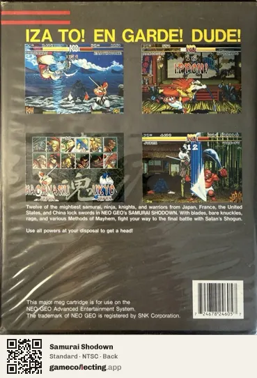 Samurai Shodown Neo Geo AES, NTSC box back
