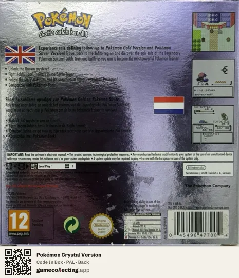 Pokémon Crystal Version Nintendo 3DS, PAL box back