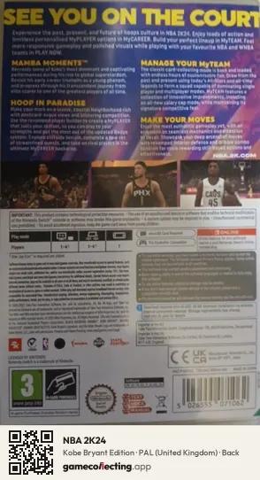 NBA 2K24 Nintendo Switch, United Kingdom box back