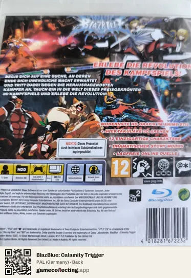 BlazBlue: Calamity Trigger PlayStation 3, Germany box back