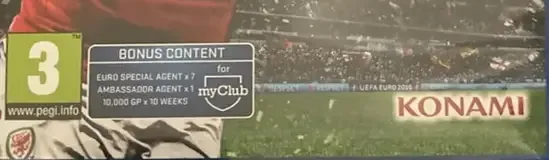 Pro Evolution Soccer 2016: UEFA Euro 2016, the PEGI square on its front