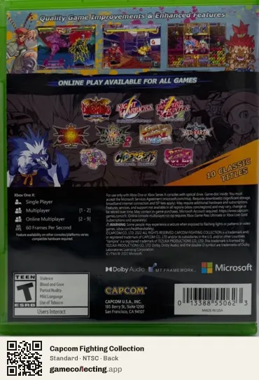 Capcom Fighting Collection Xbox One, NTSC box back