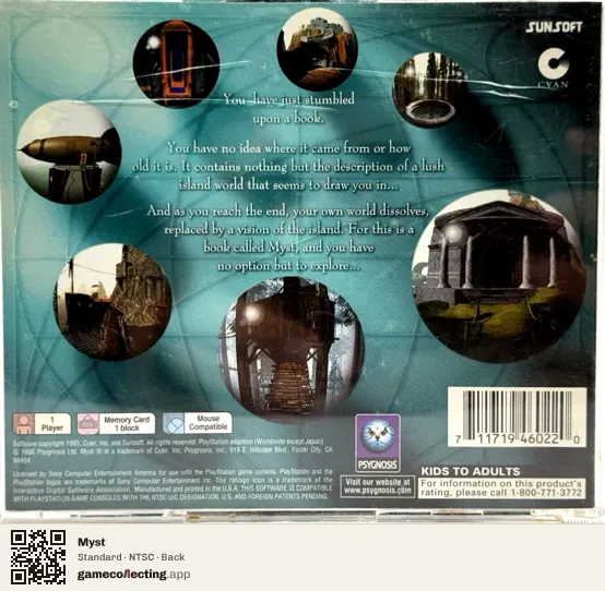 Myst PlayStation, NTSC box back