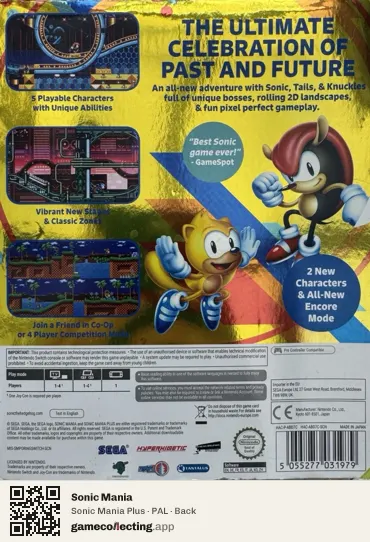 Sonic Mania Nintendo Switch, PAL box back