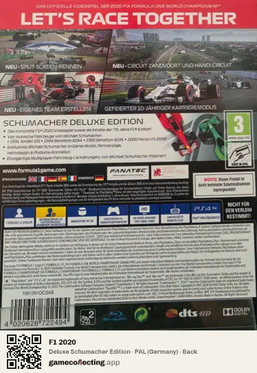 F1 2020 PlayStation 4, Germany box back