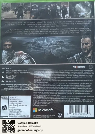 Gothic 1 Remake Xbox Series X, NTSC box back