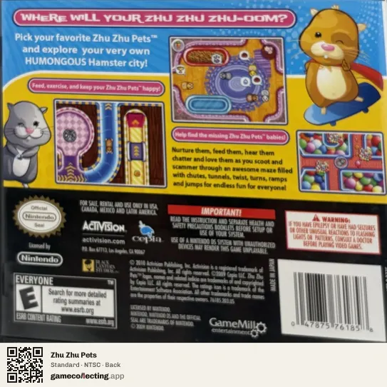 Zhu Zhu Pets Nintendo DS, NTSC box back