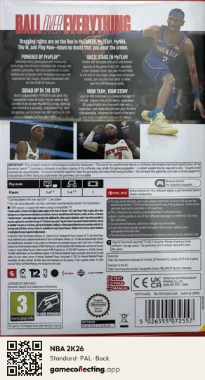NBA 2K26 Nintendo Switch 2, PAL box back