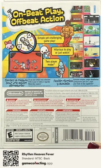 Rhythm Heaven Fever Nintendo Wii, NTSC box back