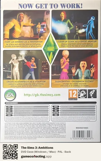 The Sims 3: Ambitions Computer, PAL box back