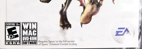 Spore Creepy & Cute Parts Pack, the ESRB box on its front