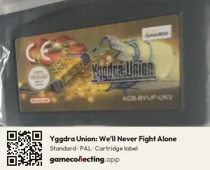 Yggdra Union: We'll Never Fight Alone Game Boy Advance, PAL cartridge label