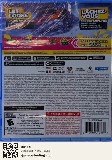 DIRT 5 PlayStation 5, NTSC box back