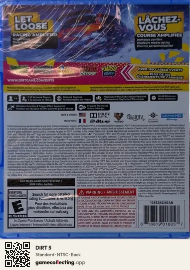 DIRT 5 PlayStation 5, NTSC box back