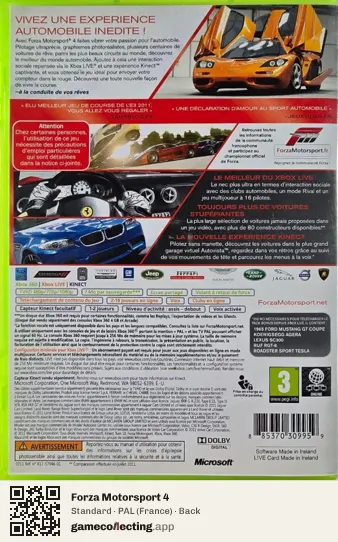 Forza Motorsport 4 Xbox 360, France box back