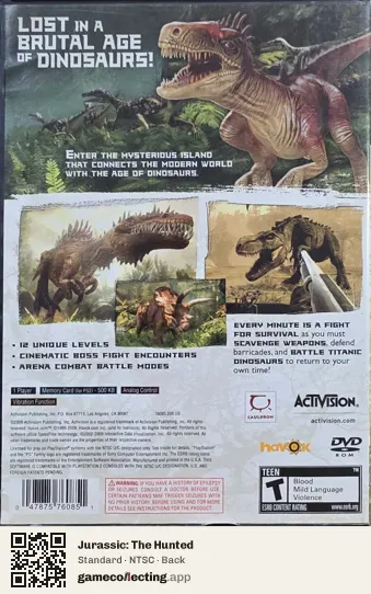 Jurassic: The Hunted PlayStation 2, NTSC box back