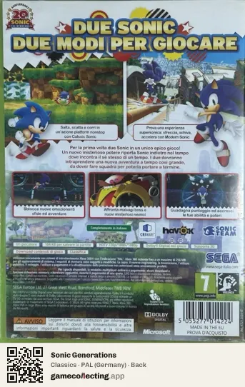 Sonic Generations Xbox 360, Germany box back