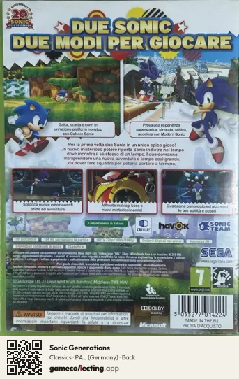 Sonic Generations Xbox 360, Germany box back