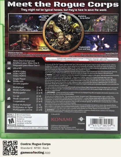 Contra: Rogue Corps Xbox One, NTSC box back
