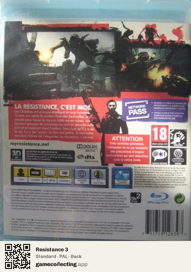Resistance 3 PlayStation 3, PAL box back