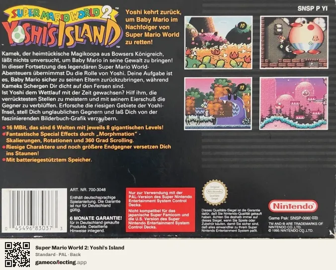 Super Mario World 2: Yoshi's Island Super Nintendo Entertainment System, PAL box back