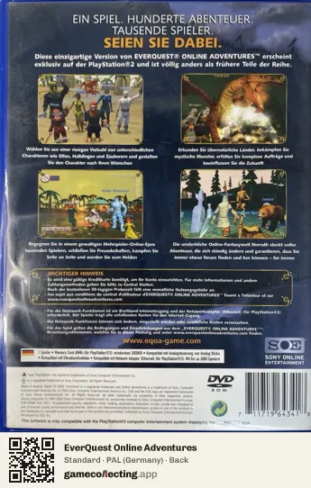 EverQuest Online Adventures PlayStation 2, Germany box back