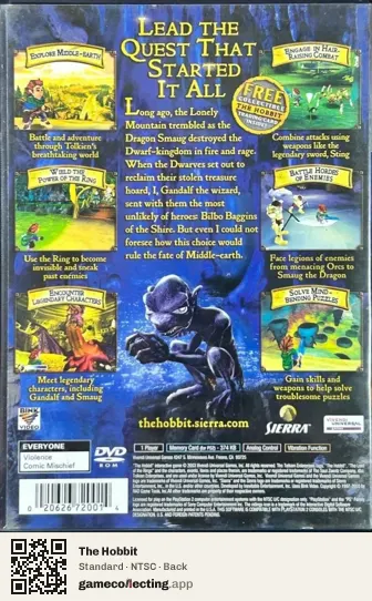 The Hobbit PlayStation 2, NTSC box back