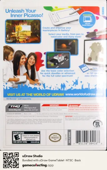 uDraw Studio Nintendo Wii, NTSC box back