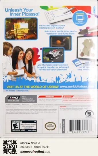 uDraw Studio Nintendo Wii, NTSC box back