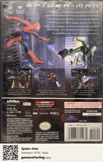 Spider-Man Nintendo GameCube, NTSC box back