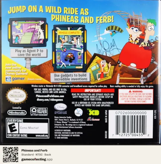 Phineas and Ferb Nintendo DS, NTSC box back