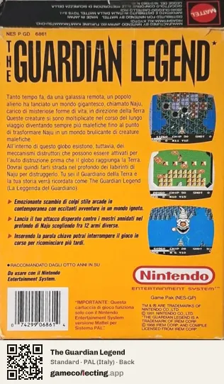 The Guardian Legend Nintendo Entertainment System, Italy box back