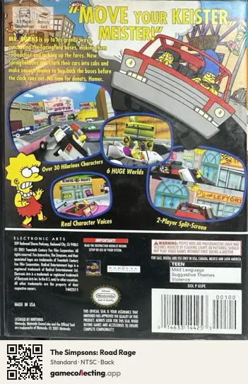 The Simpsons: Road Rage Nintendo GameCube, NTSC box back