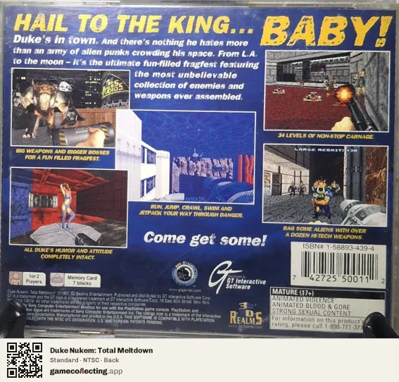 Duke Nukem: Total Meltdown PlayStation, NTSC box back