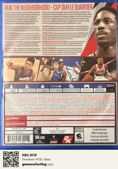 NBA 2K18 PlayStation 4, NTSC box back