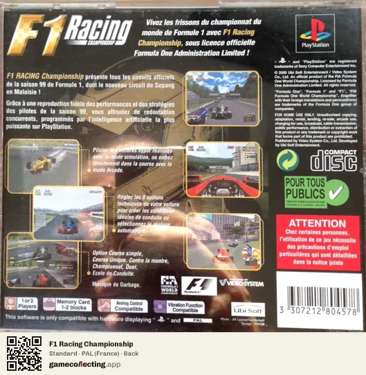 F1 Racing Championship PlayStation, France box back