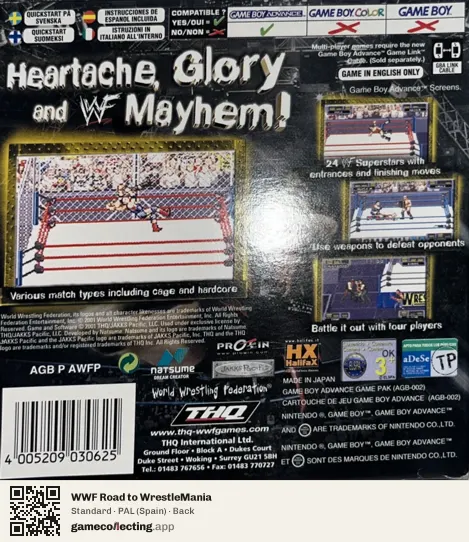 WWF Road to WrestleMania Game Boy Advance, Spain box back