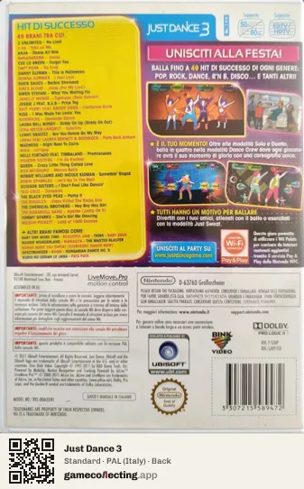 Just Dance 3 Nintendo Wii, Italy box back