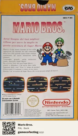 Mario Bros. Nintendo Entertainment System, PAL box back
