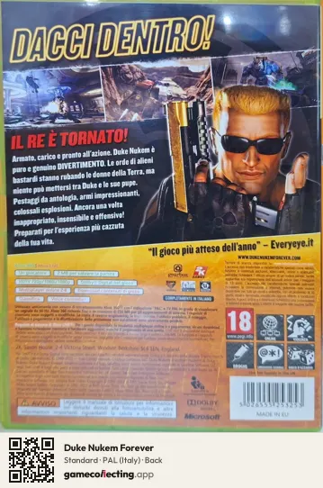 Duke Nukem Forever Xbox 360, Italy box back