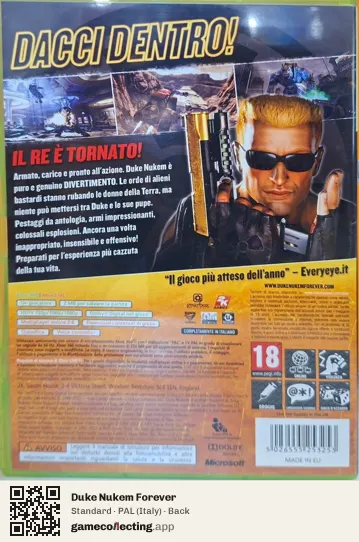 Duke Nukem Forever Xbox 360, Italy box back