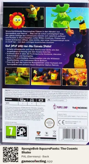 SpongeBob SquarePants: The Cosmic Shake Nintendo Switch, Germany box back