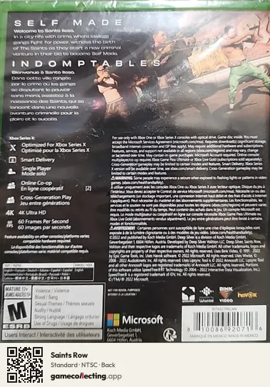 Saints Row Xbox Series X, NTSC box back