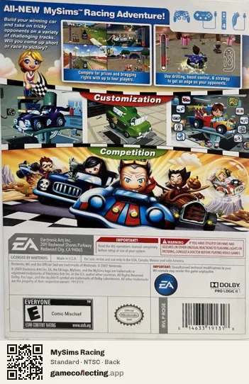MySims Racing Nintendo Wii, NTSC box back