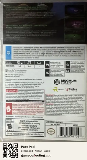 Pure Pool Nintendo Switch, NTSC box back